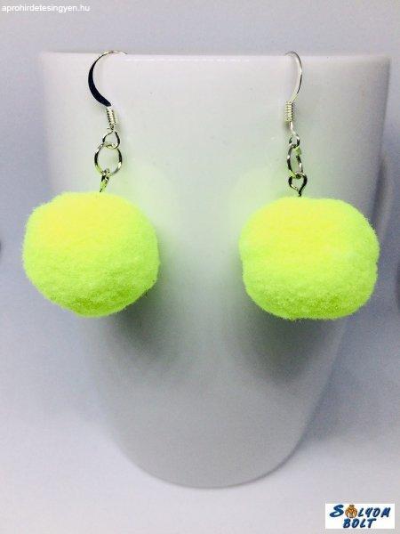Pom-pom fülbevaló, lime, kézműves termék