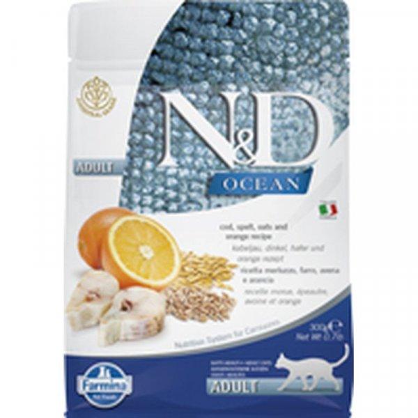 N&D Cat Ocean tőkehal, tönköly, zab & narancs adult 300g