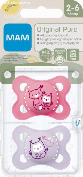 MAM Original Pure 2-6 hó nyugtató cumi 2 db-os - rózsaszín bagoly/lila
bagoly