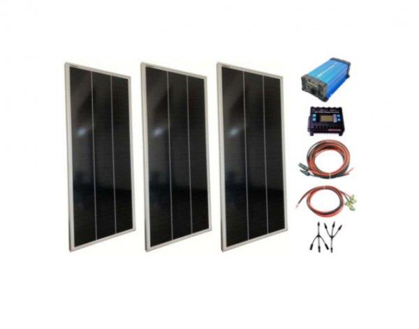 Szigetüzemű napelem rendszer 3x100W napelem + 1000W szinusz inverter +
töltésvezérlő 30A
