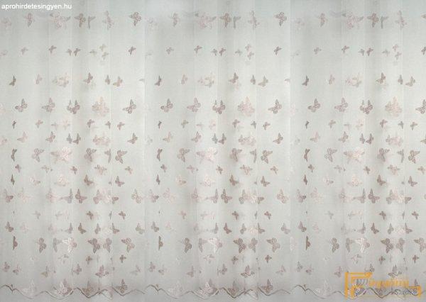 (2 szín) Hímzett pillangós függöny.- 02 fehér alapon rózsaszín
pillangók