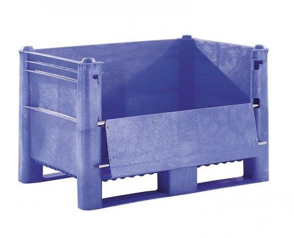 Nagyméretű polietilén tartály konténer lehajtható ajtóval 1200x800x740 mm
(kék) 500 L 