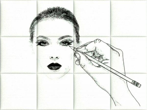 Absztrakt-4 KERMA-99 női arc rajz nyomtatott műbőr falikép