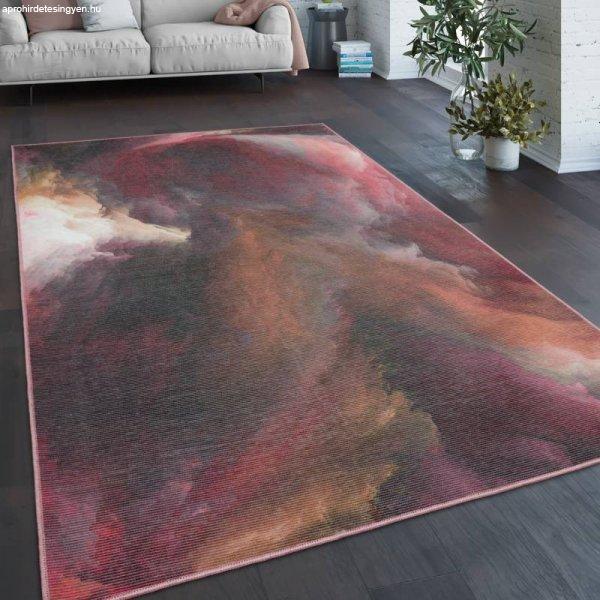 Modern szőnyeg nappaliba - színes absztrakt festett mintás bordó 80x150 cm