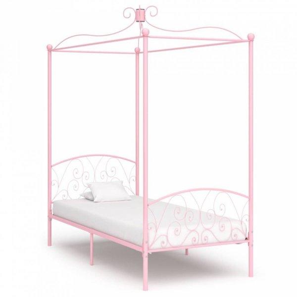 Rózsaszín fém baldachinos ágykeret 90 x 200 cm