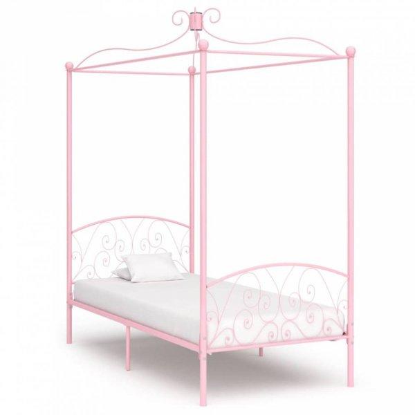 Rózsaszín fém baldachinos ágykeret 100 x 200 cm
