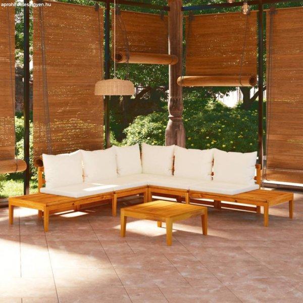 4 részes akácfa kerti ülőgarnitúra krémfehér párnákkal