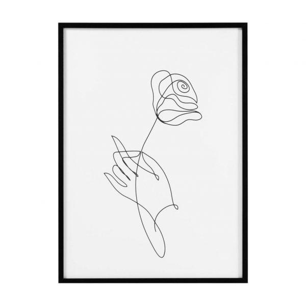 Keretezett poszter, vonalrajz rózsa, 50x70 cm, fekete-fehér  - MA ROSE -
Butopêa