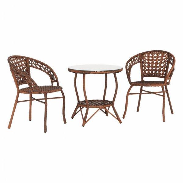Rattan kertibútor-szett, asztallal és 2 székkel, barna - HANOI - Butopêa