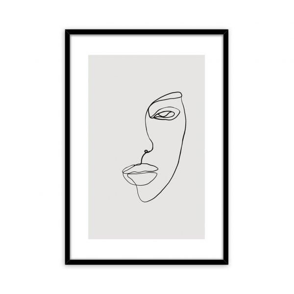 Keretezett falikép, vonalrajz, női arc, 50x70 cm, fekete - MI-FEMME - Butopêa