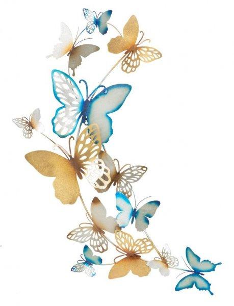 Pillangós fali dekoráció, arany, kék - PAPILLONS - Butopêa