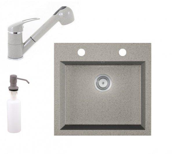 Gránit mosogató EOS Como + Kihúzható zuhanyfejes Shower csaptelep + adagoló
(szürke)