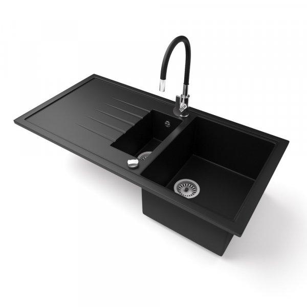 Gránit mosogató - Nero Solarys + flexibilis csaptelep + dugókiemelő (matt
fekete)
