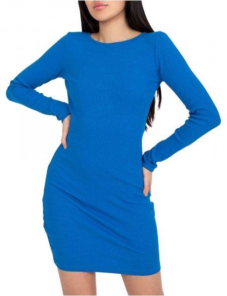 Kék női mini ruha nyakkivágással a hátán
