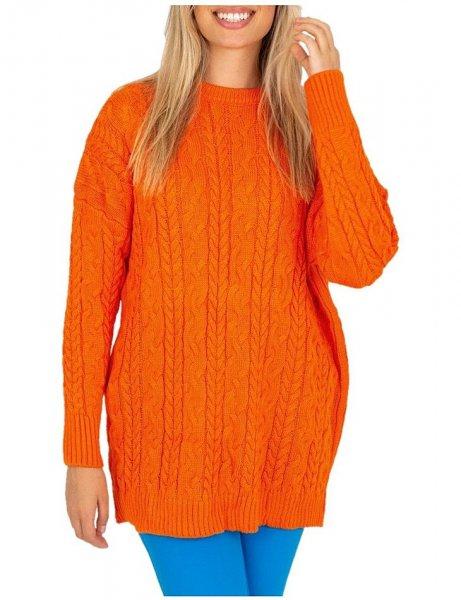 Narancssárga hosszabb pulóver fonatmintával