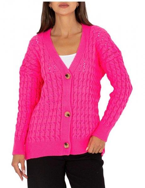 Neon rózsaszín kötött gombos pulóver