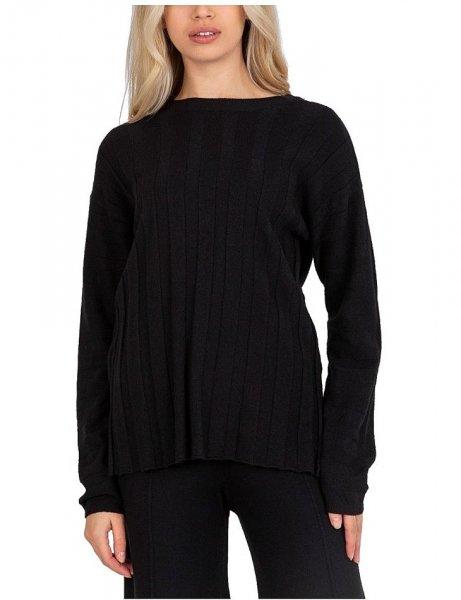 fekete női világos pulóver csíkokkal