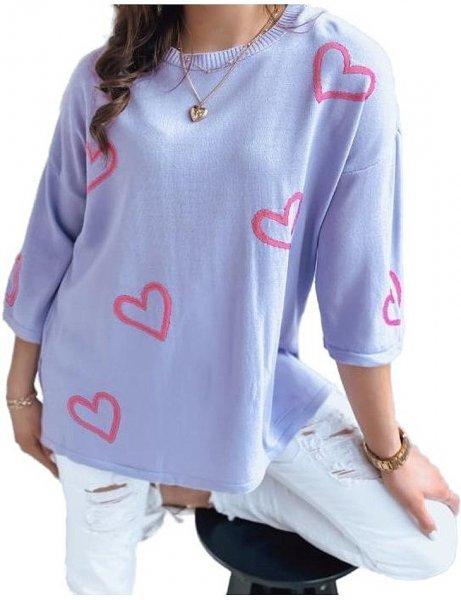 Édes szívű lila pulóver