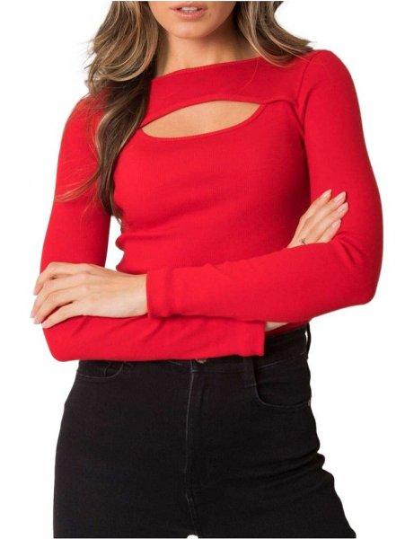piros női póló hasítékkal