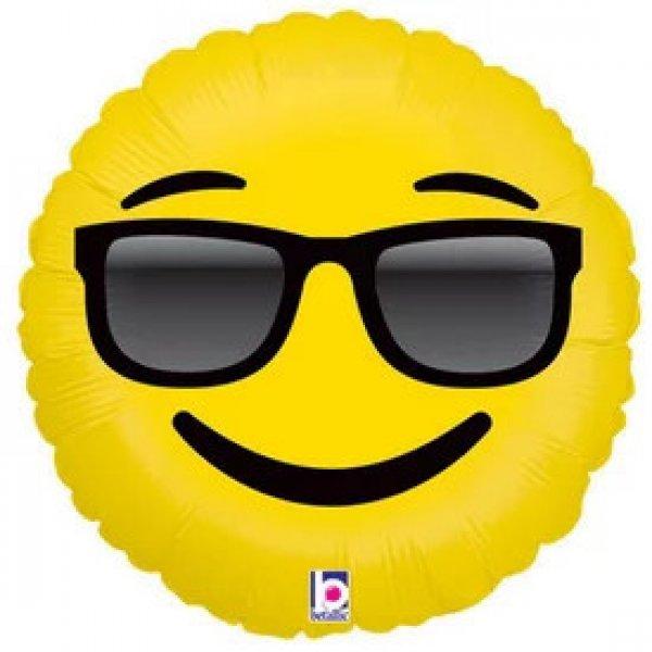 Napszemüveges Emoji fólia lufi - 46 cm