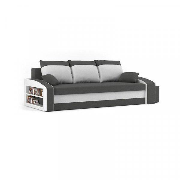 Monviso kanapéágy polccal és 2 db puffal, PRO szövet, bonell rugóval, bal
oldali polc, jobb oldali puff tároló, szürke / fehér