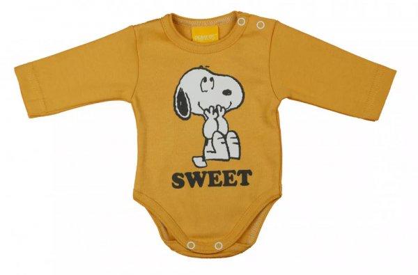 Hosszú ujjú baba body Snoopy mintával (74) - okker 