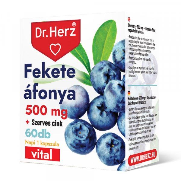 DR Herz Fekete Áfonya 500 mg + Szerves Cink 60 db kapszula doboz