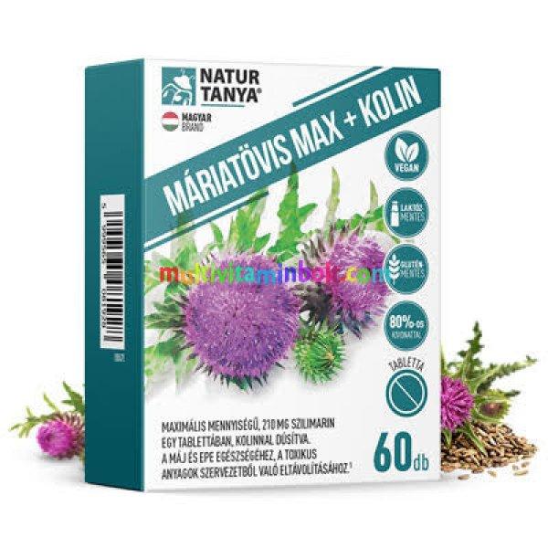 Szerves Máriatövis MAX + KOLIN 60 db tabletta, Maximális mennyiségű
szilimarin, kolinnal a máj és az epe egészségéhez - Natur Tanya