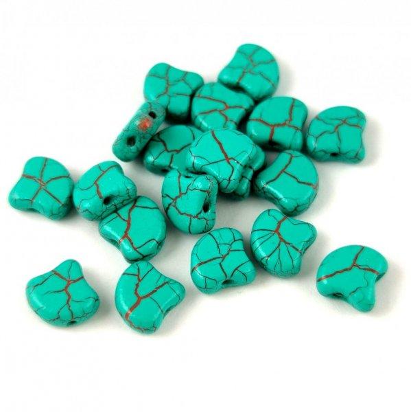 Ginko - cseh préselt kétlyukú gyöngy - Ionic Turquoise Green Brown - 7.5 x
7.5 mm