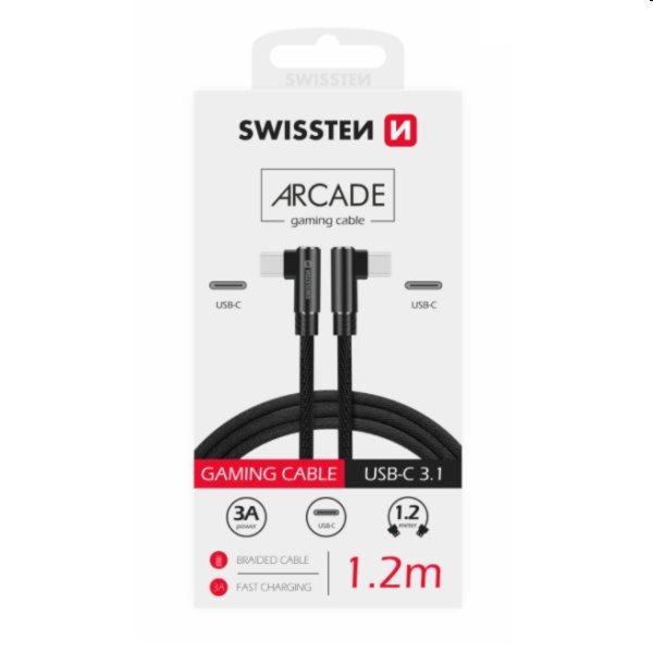 Adatkábel Swissten USB-C/USB-C textil, gyorstöltés támogatással, fekete