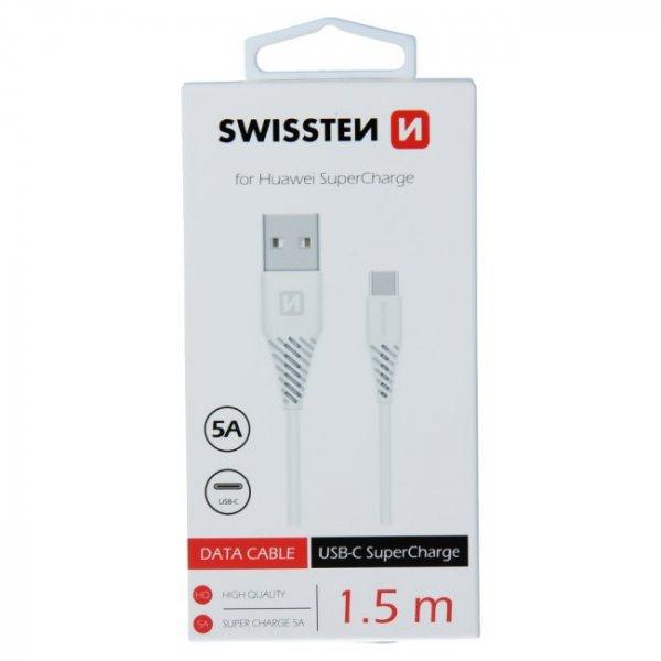 Adatkábel Swissten USB / USB-C 1,5 M és szupergyors töltés támogatással
5A, fehér