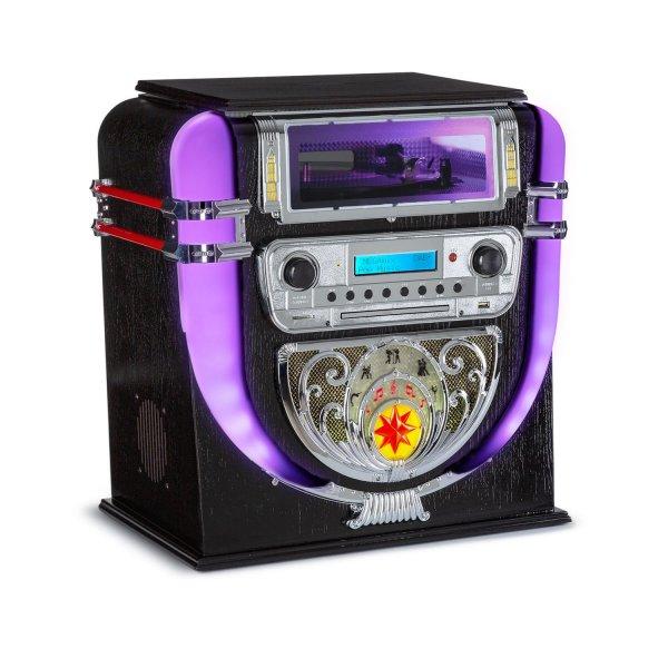 Auna Graceland Mini, Jukebox, CD lejátszó, lemezjátszó, DAB+/FM rádió, LED