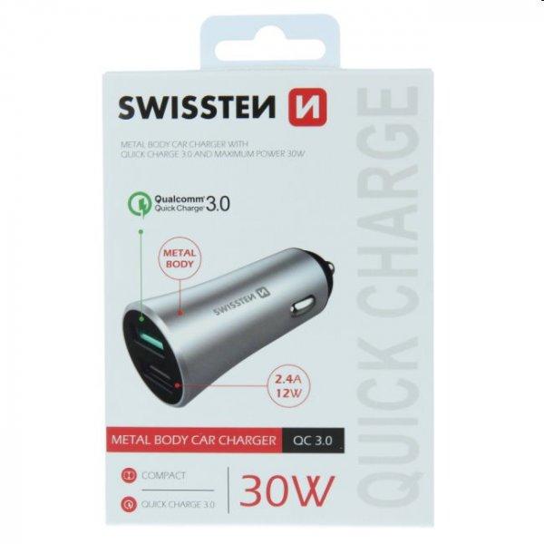 Autós töltő Swissten Qualcomm Quick Charge 3.0 támogatással, 30W, matt
ezüst