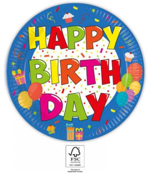 Kokliko Happy Birthday papírtányér 8 db-os 23 cm FSC