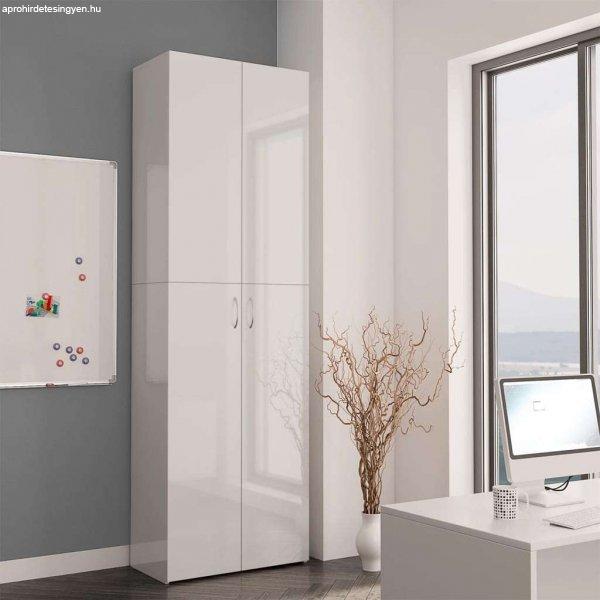 Magasfényű fehér forgácslap irodai szekrény 60 x 32 x 190 cm