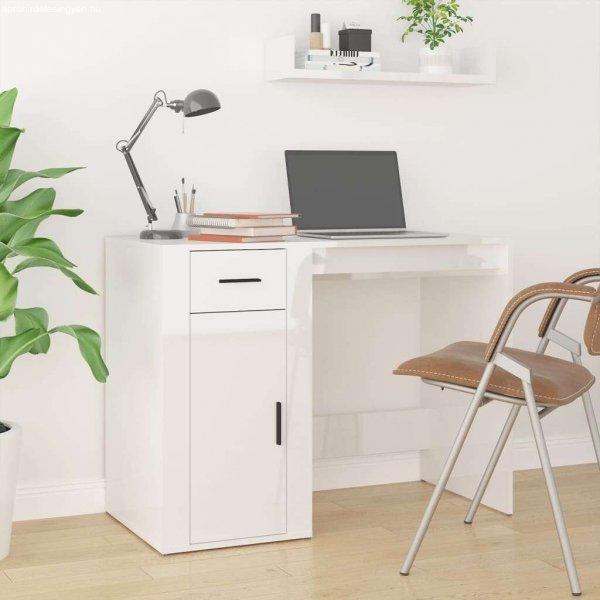 Magasfényű fehér szerelt fa íróasztal szekrénnyel