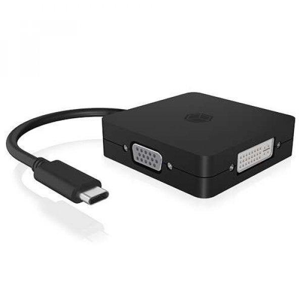 ICY BOX IB-DK1104-C 0,15 M USB C-típus DVI + VGA + DisplayPort + HDMI Fekete