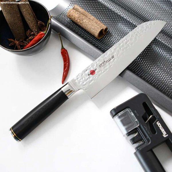 Fissman-Kensei Kojiro Santoku kés, AUS-8 acél, 18 cm, ezüst/fekete színben