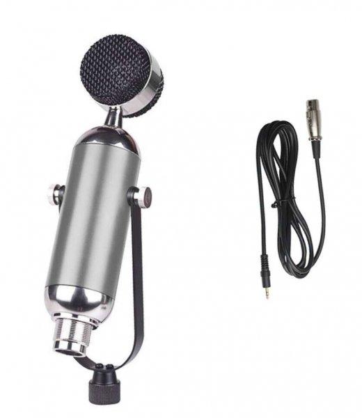 Professzionális kondenzátor stúdió mikrofon, vezetékes, állítható
dőlésszögű, U alakú mikrofontartóval, ezüst szín