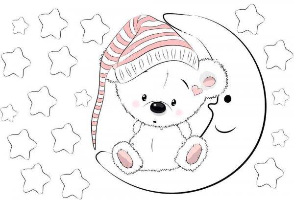 Lány koalamaci holdon ül csillagokkal, foszforeszkálós falmatrica  |  18
db-os szett | 90 cm x 60 cm-től - babaszoba faldekoráció