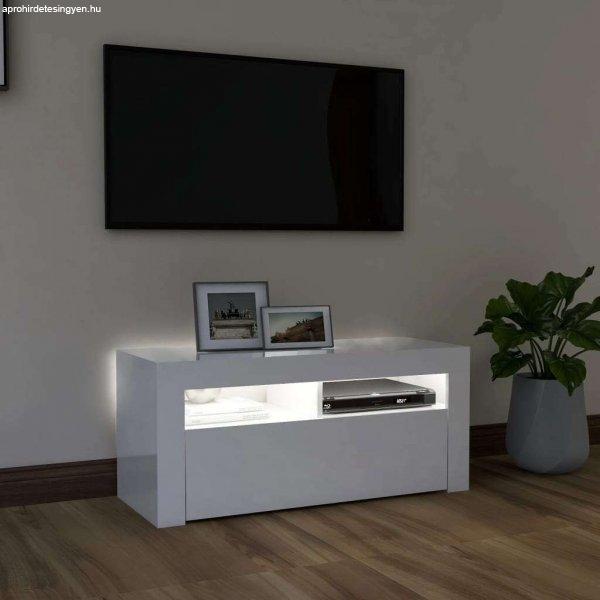 Magasfényű fehér tv-szekrény led-lámpákkal 90 x 35 x 40 cm
