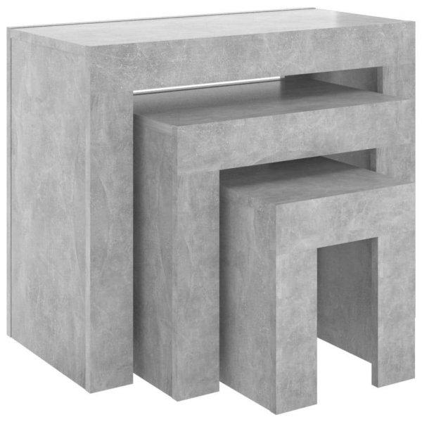 3 db betonszürke forgácslap rakásolható dohányzóasztal