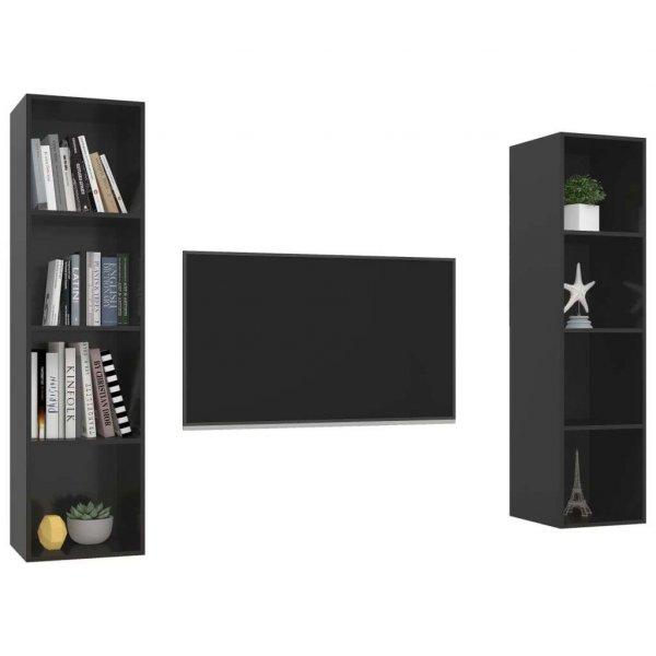 vidaXL 2 db magasfényű fekete forgácslap fali TV-szekrény