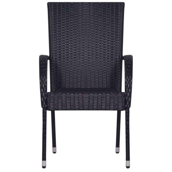 4 db fekete rakásolható polyrattan kültéri szék
