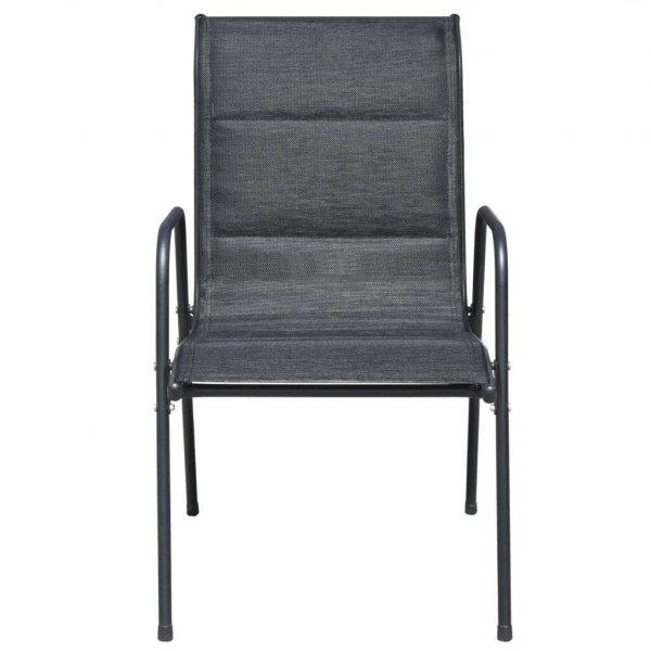 2 db fekete rakásolható acél és textilén kerti szék