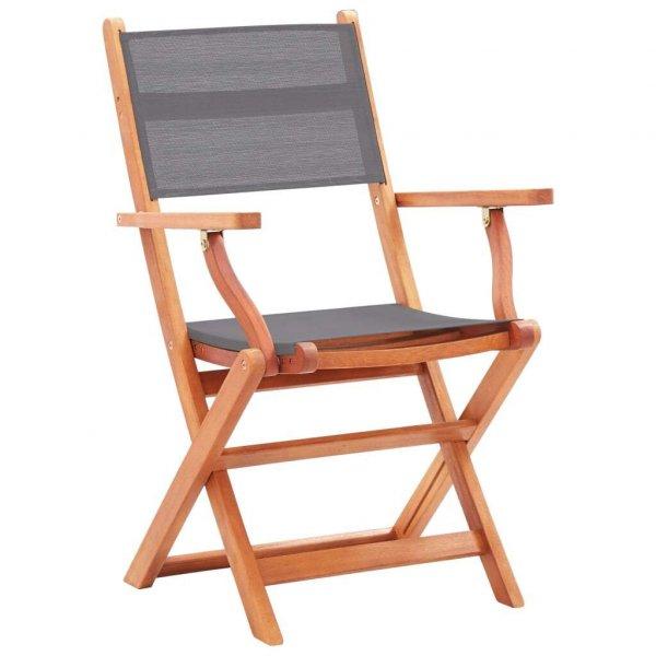 6 db szürke tömör eukaliptuszfa és textilén összecsukható szék