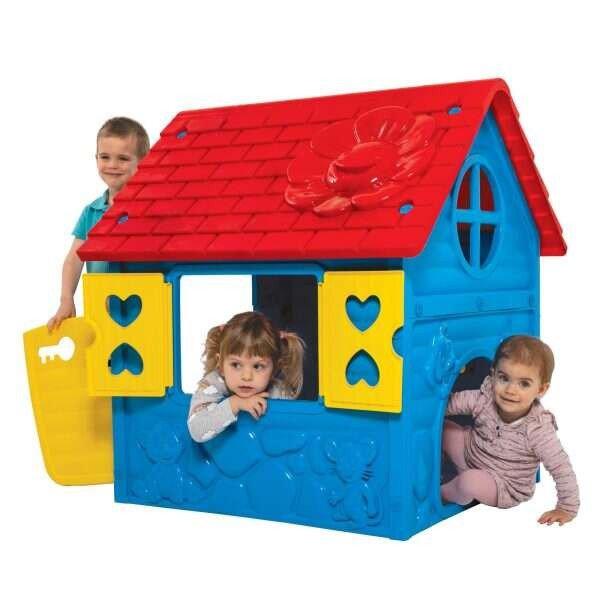 Első házam játszóház gyerekeknek – ajtóval és ablakokkal – kék (BBJ)