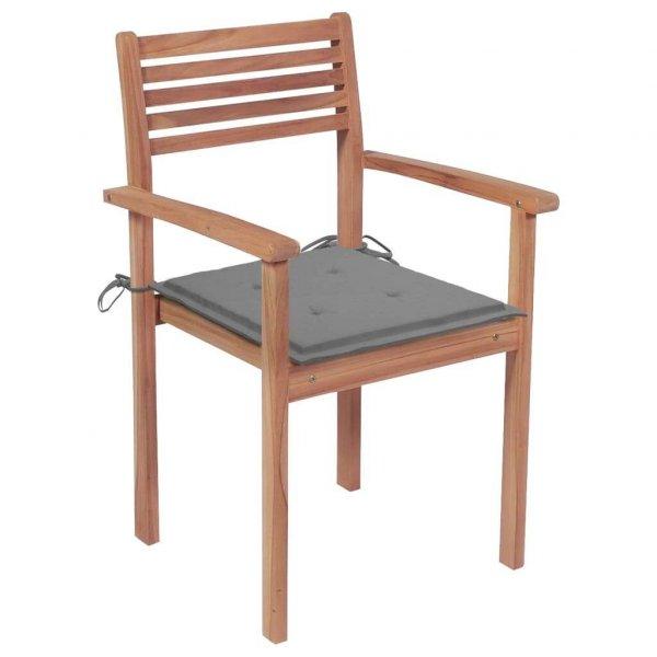 2 db tömör tíkfa kerti szék szürke párnával