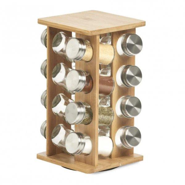 16 darabos Zeller fűszertároló doboz készlet, üveg/fém/bambusz, 18x18x30
cm, barna/ezüst