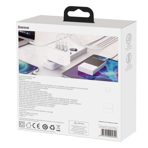 Baseus GaN2 Pro fali töltő, 2x USB + 2x USB-C, 100W, EU (fehér)